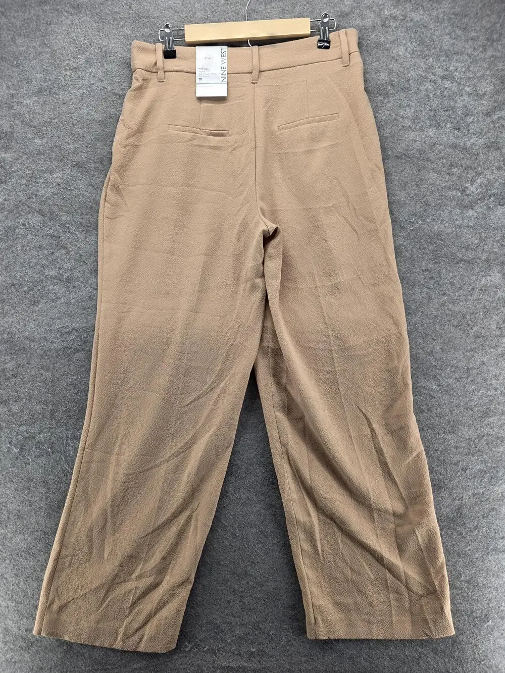 Nine West Pants Womens 10 Beige Wide Leg Pleated Relaxed Dress Pants 31 In